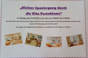 Spaziergang durch die Pusteblume Montag, den 15.09.25 von 15:00Uhr bis 17:00Uhr für Eltern die ihr Kind bei uns anmelden möchten